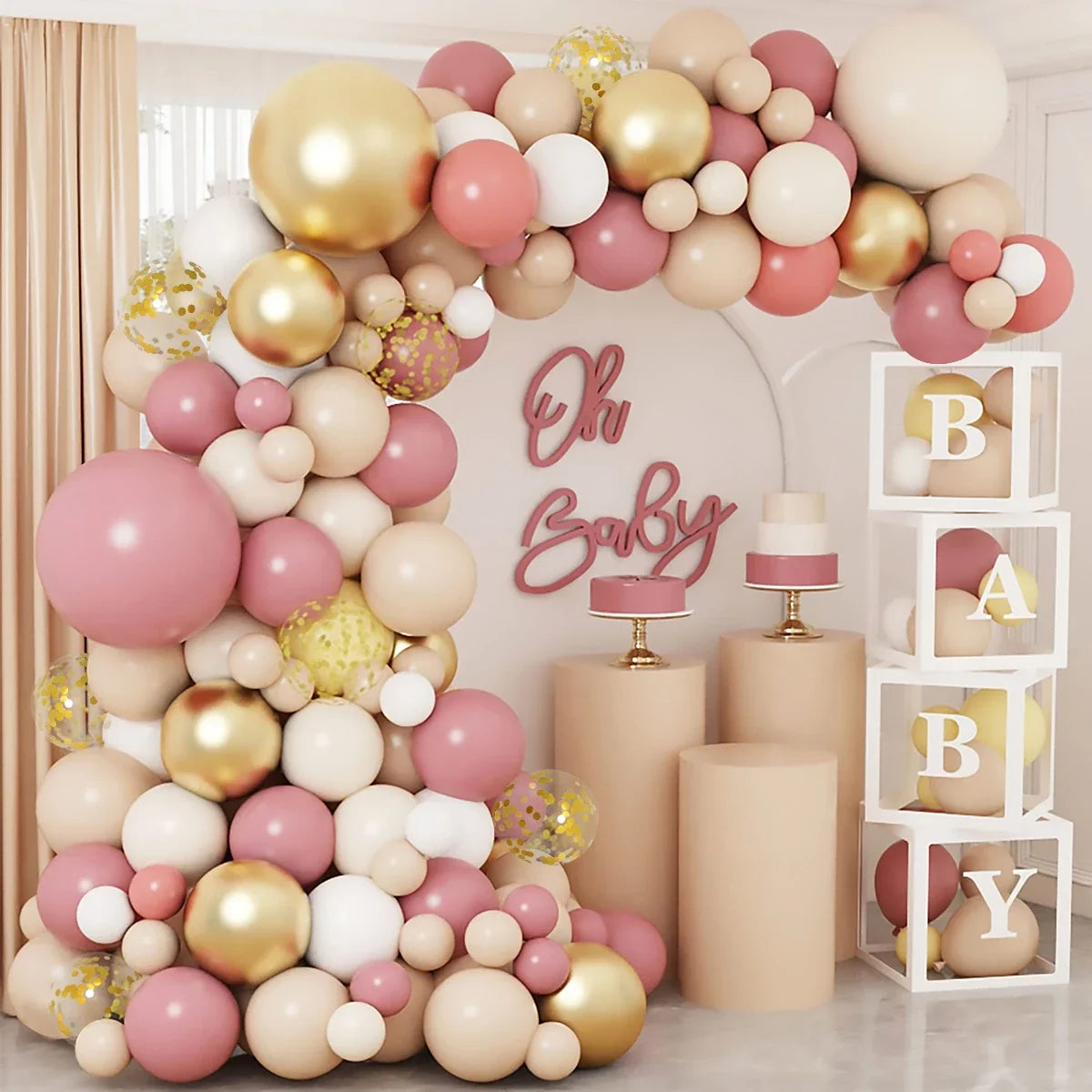 Pink & Gold Balloon Garland Arch Kit – Elegant Party Decoration for Weddings, Birthdays & Baby Showers