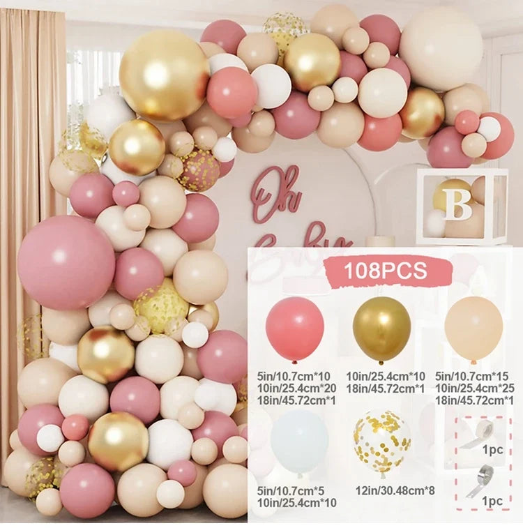 Pink & Gold Balloon Garland Arch Kit – Elegant Party Decoration for Weddings, Birthdays & Baby Showers