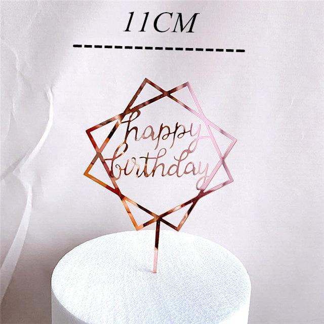New Colored Flowers Happy Birthday Cake Topper Happy Birthday Cake Topper Acrylic With Flowers Cupcake Topper For Various Birthday Party Cake Decorations Golden Acrylic Birthday Party Dessert Decoration For Baby Shower Baking Supplies