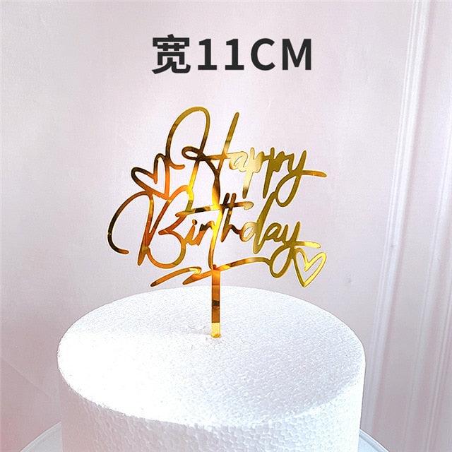 New Colored Flowers Happy Birthday Cake Topper Happy Birthday Cake Topper Acrylic With Flowers Cupcake Topper For Various Birthday Party Cake Decorations Golden Acrylic Birthday Party Dessert Decoration For Baby Shower Baking Supplies
