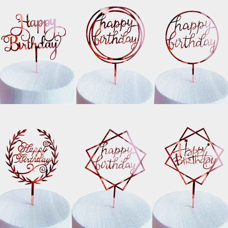 New Colored Flowers Happy Birthday Cake Topper Happy Birthday Cake Topper Acrylic With Flowers Cupcake Topper For Various Birthday Party Cake Decorations Golden Acrylic Birthday Party Dessert Decoration For Baby Shower Baking Supplies