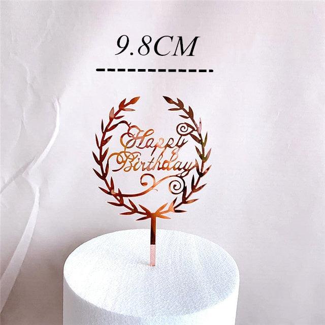 New Colored Flowers Happy Birthday Cake Topper Happy Birthday Cake Topper Acrylic With Flowers Cupcake Topper For Various Birthday Party Cake Decorations Golden Acrylic Birthday Party Dessert Decoration For Baby Shower Baking Supplies