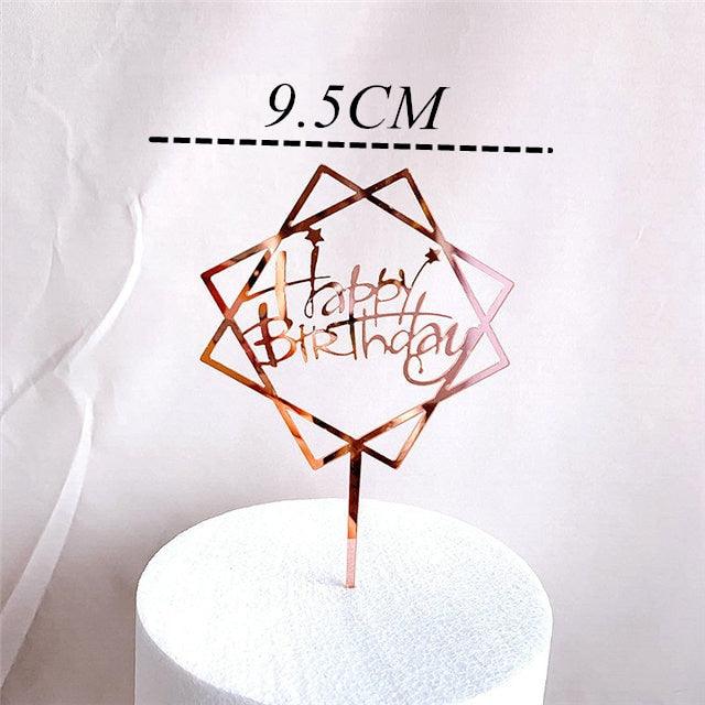 New Colored Flowers Happy Birthday Cake Topper Happy Birthday Cake Topper Acrylic With Flowers Cupcake Topper For Various Birthday Party Cake Decorations Golden Acrylic Birthday Party Dessert Decoration For Baby Shower Baking Supplies