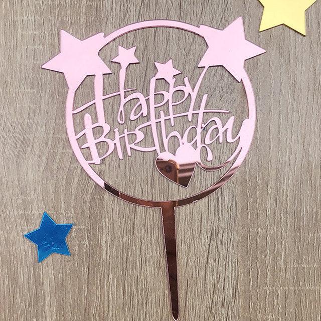 New Colored Flowers Happy Birthday Cake Topper Happy Birthday Cake Topper Acrylic With Flowers Cupcake Topper For Various Birthday Party Cake Decorations Golden Acrylic Birthday Party Dessert Decoration For Baby Shower Baking Supplies
