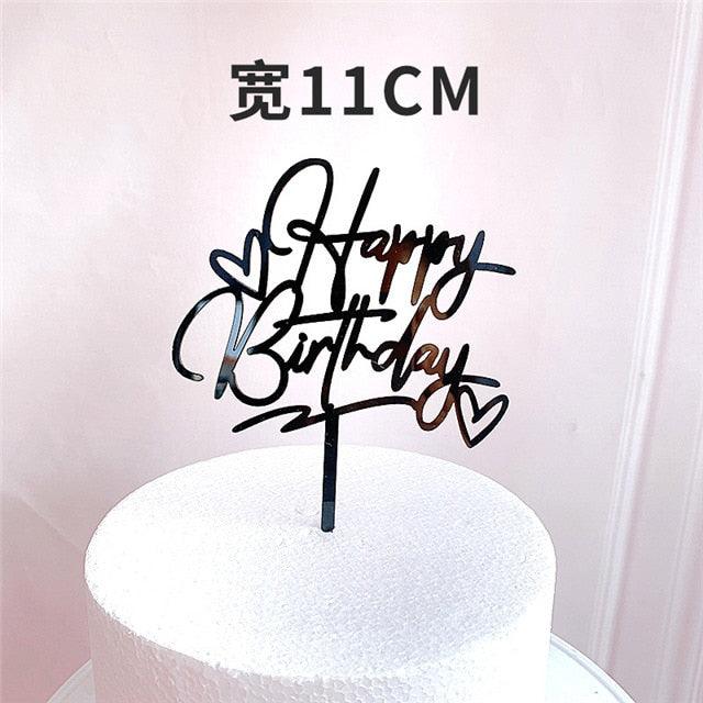 New Colored Flowers Happy Birthday Cake Topper Happy Birthday Cake Topper Acrylic With Flowers Cupcake Topper For Various Birthday Party Cake Decorations Golden Acrylic Birthday Party Dessert Decoration For Baby Shower Baking Supplies