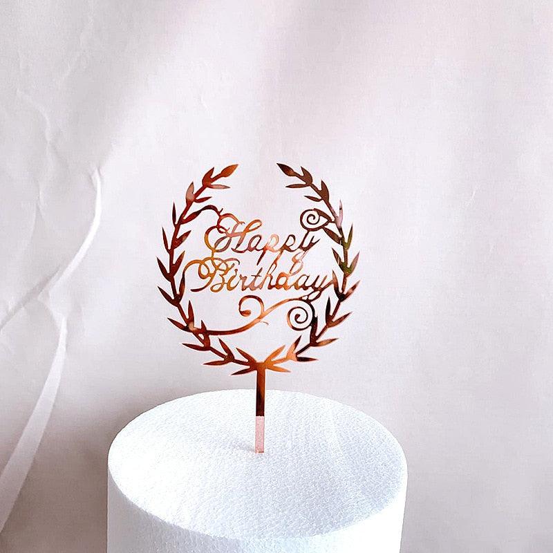 New Colored Flowers Happy Birthday Cake Topper Happy Birthday Cake Topper Acrylic With Flowers Cupcake Topper For Various Birthday Party Cake Decorations Golden Acrylic Birthday Party Dessert Decoration For Baby Shower Baking Supplies