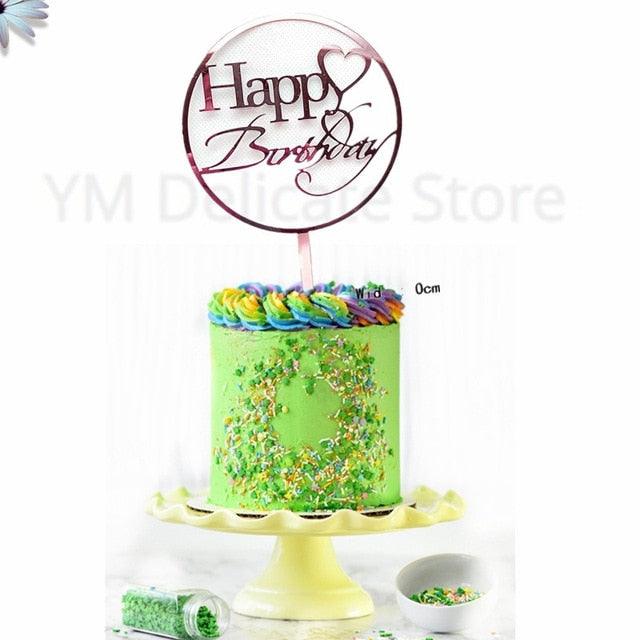 New Colored Flowers Happy Birthday Cake Topper Happy Birthday Cake Topper Acrylic With Flowers Cupcake Topper For Various Birthday Party Cake Decorations Golden Acrylic Birthday Party Dessert Decoration For Baby Shower Baking Supplies