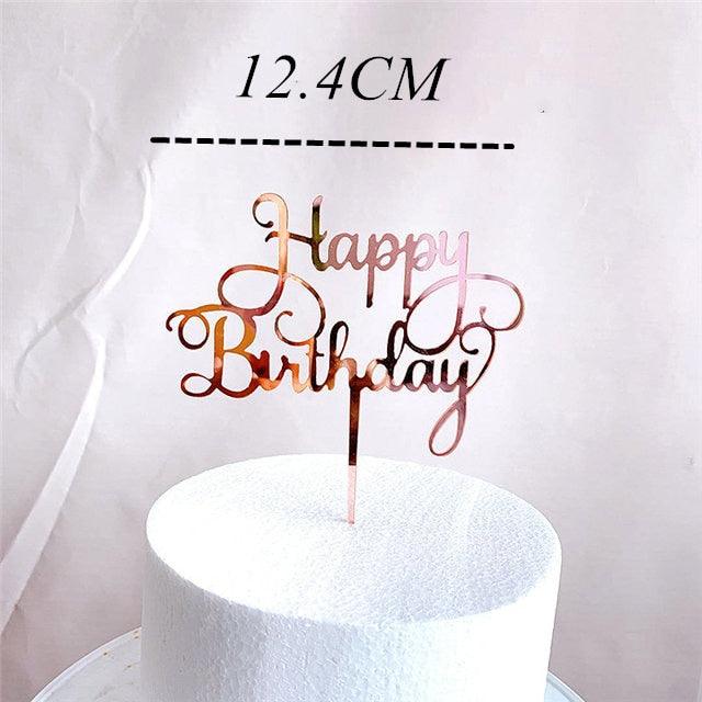 New Colored Flowers Happy Birthday Cake Topper Happy Birthday Cake Topper Acrylic With Flowers Cupcake Topper For Various Birthday Party Cake Decorations Golden Acrylic Birthday Party Dessert Decoration For Baby Shower Baking Supplies