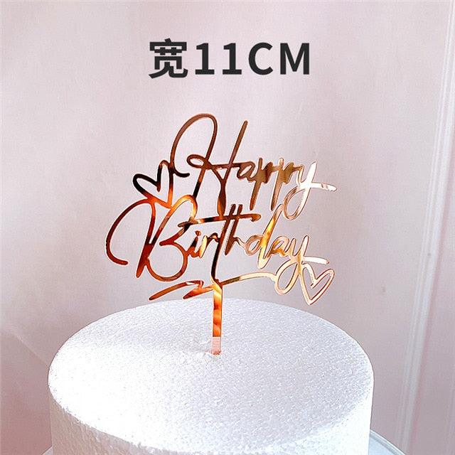 New Colored Flowers Happy Birthday Cake Topper Happy Birthday Cake Topper Acrylic With Flowers Cupcake Topper For Various Birthday Party Cake Decorations Golden Acrylic Birthday Party Dessert Decoration For Baby Shower Baking Supplies