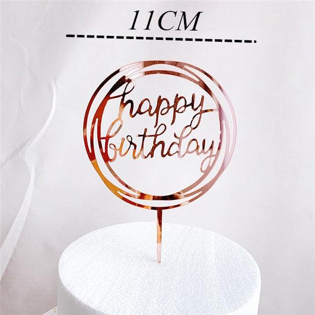 New Colored Flowers Happy Birthday Cake Topper Happy Birthday Cake Topper Acrylic With Flowers Cupcake Topper For Various Birthday Party Cake Decorations Golden Acrylic Birthday Party Dessert Decoration For Baby Shower Baking Supplies
