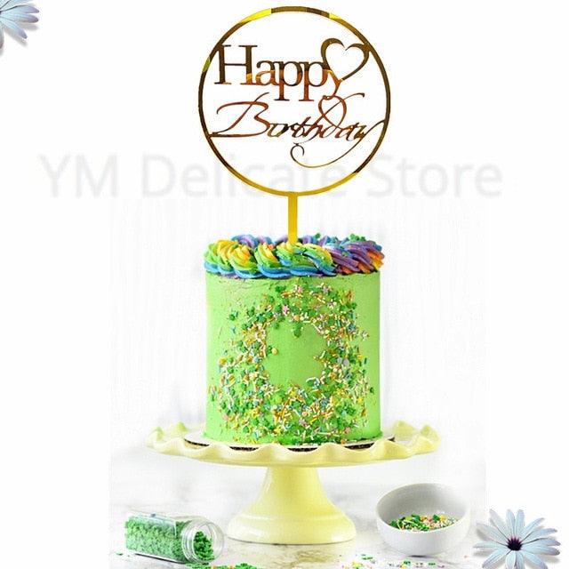 New Colored Flowers Happy Birthday Cake Topper Happy Birthday Cake Topper Acrylic With Flowers Cupcake Topper For Various Birthday Party Cake Decorations Golden Acrylic Birthday Party Dessert Decoration For Baby Shower Baking Supplies