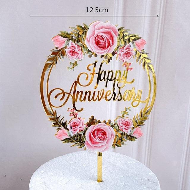 New Colored Flowers Happy Birthday Cake Topper Happy Birthday Cake Topper Acrylic With Flowers Cupcake Topper For Various Birthday Party Cake Decorations Golden Acrylic Birthday Party Dessert Decoration For Baby Shower Baking Supplies