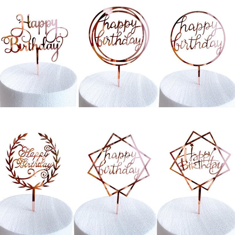 New Colored Flowers Happy Birthday Cake Topper Happy Birthday Cake Topper Acrylic With Flowers Cupcake Topper For Various Birthday Party Cake Decorations Golden Acrylic Birthday Party Dessert Decoration For Baby Shower Baking Supplies