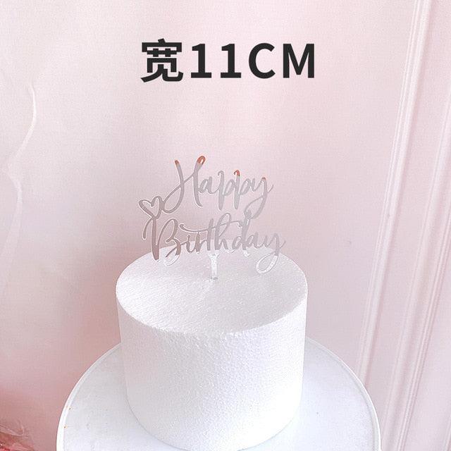 New Colored Flowers Happy Birthday Cake Topper Happy Birthday Cake Topper Acrylic With Flowers Cupcake Topper For Various Birthday Party Cake Decorations Golden Acrylic Birthday Party Dessert Decoration For Baby Shower Baking Supplies