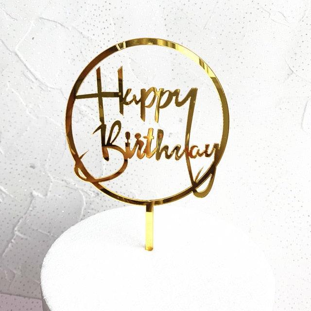 New Colored Flowers Happy Birthday Cake Topper Happy Birthday Cake Topper Acrylic With Flowers Cupcake Topper For Various Birthday Party Cake Decorations Golden Acrylic Birthday Party Dessert Decoration For Baby Shower Baking Supplies