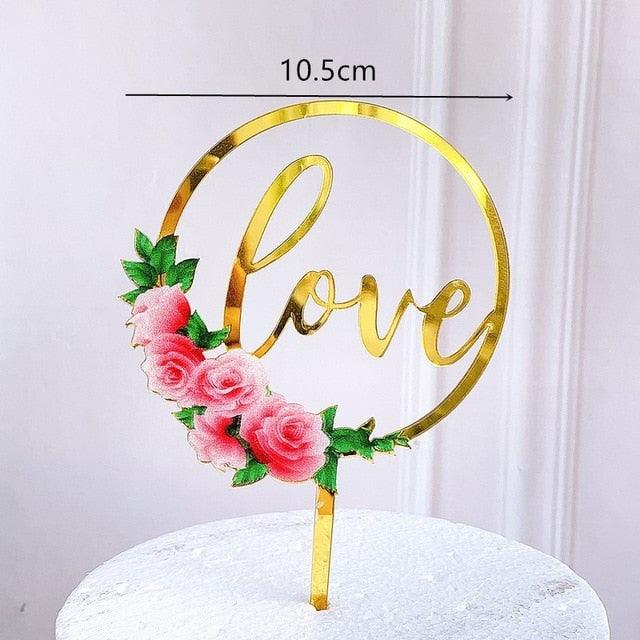 New Colored Flowers Happy Birthday Cake Topper Happy Birthday Cake Topper Acrylic With Flowers Cupcake Topper For Various Birthday Party Cake Decorations Golden Acrylic Birthday Party Dessert Decoration For Baby Shower Baking Supplies
