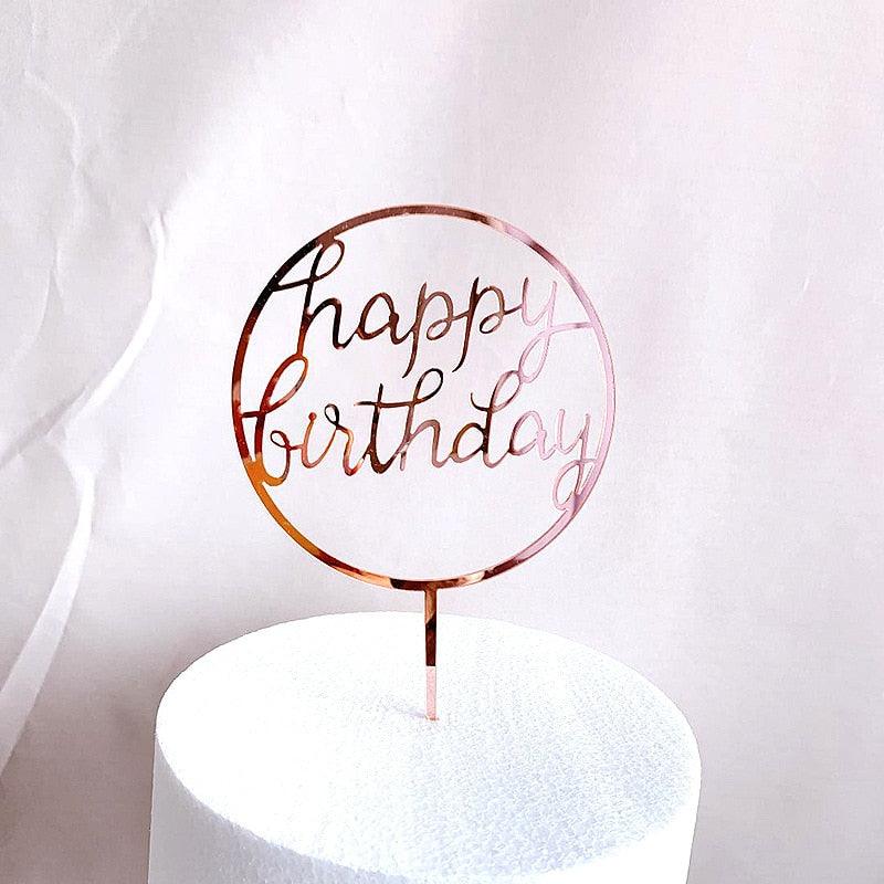 New Colored Flowers Happy Birthday Cake Topper Happy Birthday Cake Topper Acrylic With Flowers Cupcake Topper For Various Birthday Party Cake Decorations Golden Acrylic Birthday Party Dessert Decoration For Baby Shower Baking Supplies