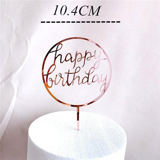 New Colored Flowers Happy Birthday Cake Topper Happy Birthday Cake Topper Acrylic With Flowers Cupcake Topper For Various Birthday Party Cake Decorations Golden Acrylic Birthday Party Dessert Decoration For Baby Shower Baking Supplies